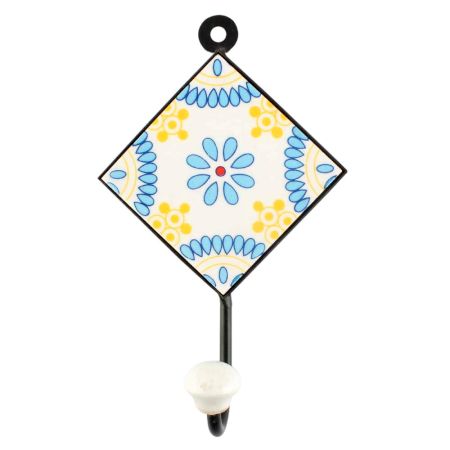 Turquoise Tiny Flower Ceramic Tile Hook